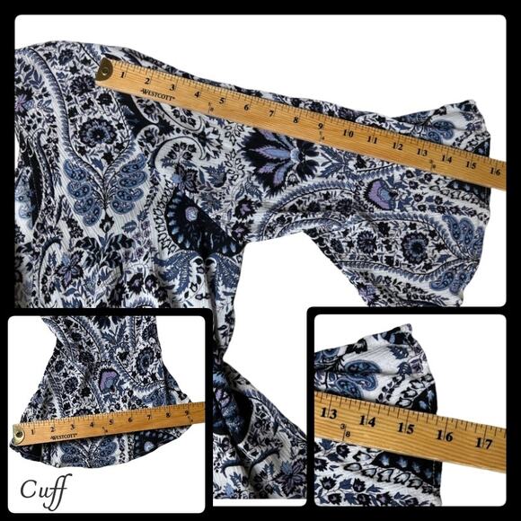 Pink Diamond 3/4 Ruffle Bell Sleeve Top Blouse Paisley Boho Mixed Print Large - Picture 12 of 12